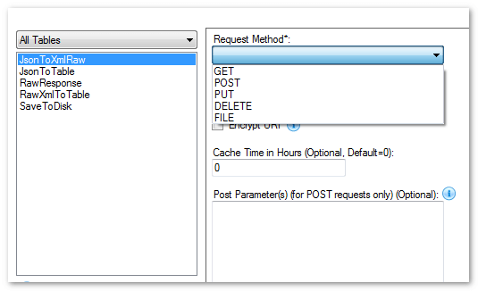 General Web Connector Tables and Parameters